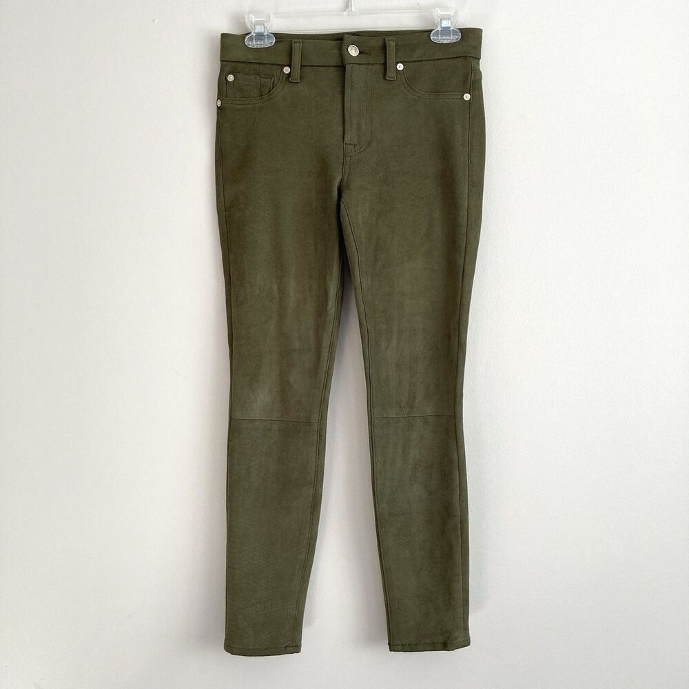 7 for all Mankind Women's Size 27 Green Snake Embossed Vegan Suede Skinny Jeans